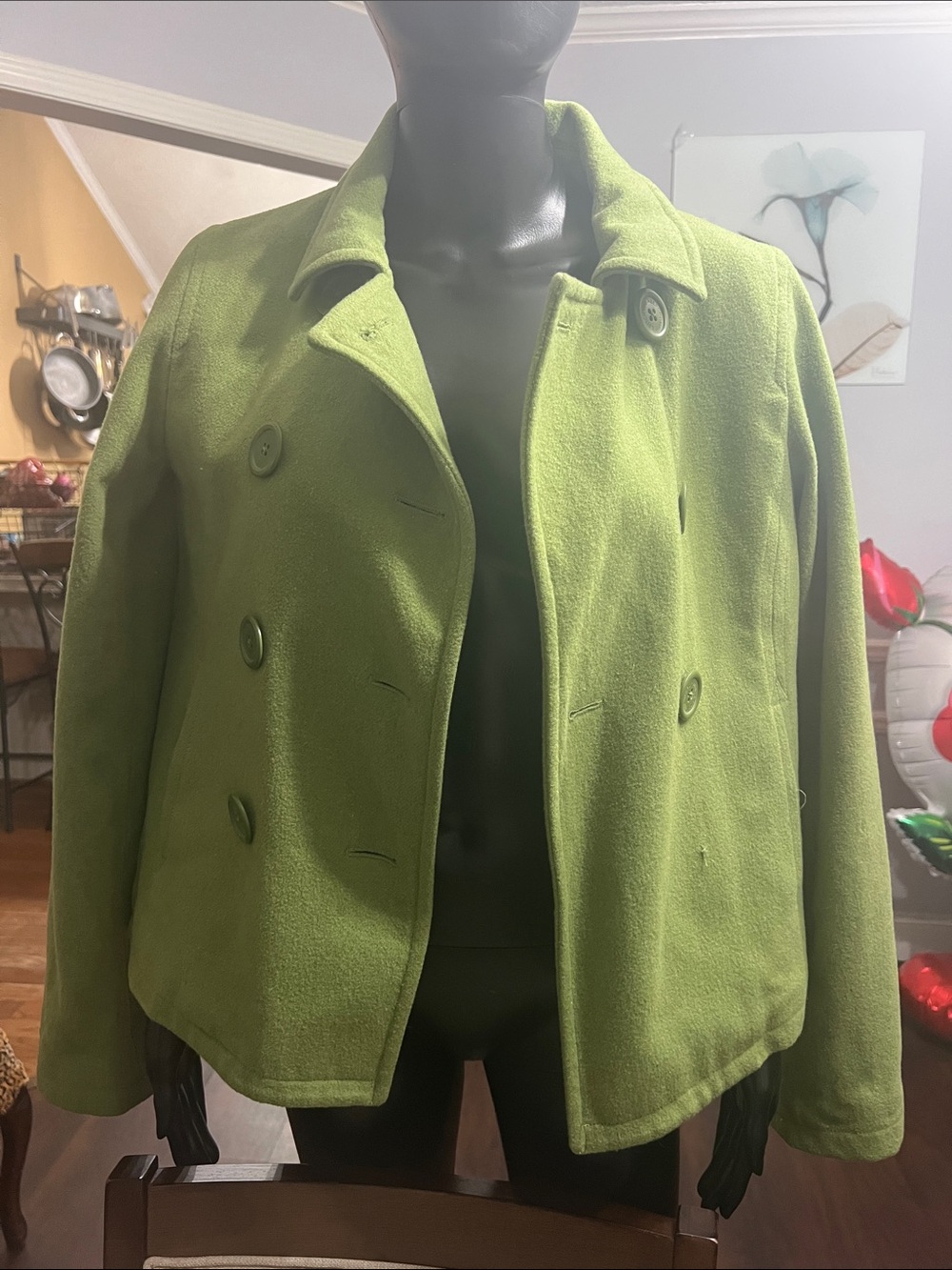 Abercrombie & Fitch Lime Green Double-Breasted Pea Coat authentic east coast Vin